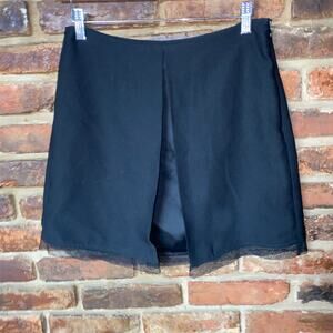 Naf Naf Paris Black Pleated Lace Trim Side-Zip Mini Skirt Women's Size 36 US 8